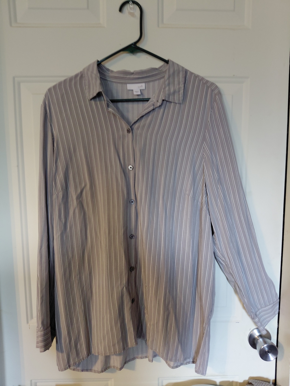 J. Jill Light Gray Pinstripe Casual Button-Down Shirt